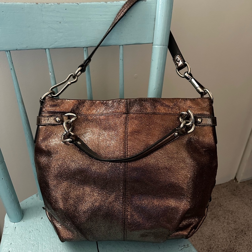COPY - Coach Brooke Hobo, Large Metallic Bronze bag, style #F17165.